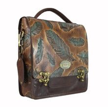 Load image into Gallery viewer, 3 Way Medium Satchel. Brown Feather on Classic Brown FL
