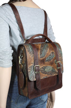 Load image into Gallery viewer, 3 Way Medium Satchel. Brown Feather on Classic Brown
