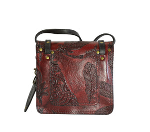 Mini Satchel. Red Feather on Black