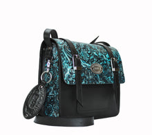 Load image into Gallery viewer, Basic Satchel. Sea Blue Wildflower on Black
