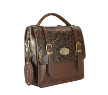 Load image into Gallery viewer, 3 Way Satchel. Black Aztec on Classic Brown

