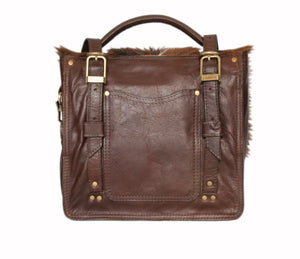 3 Way Satchel. Brown and White Calf on Classic Brown 1